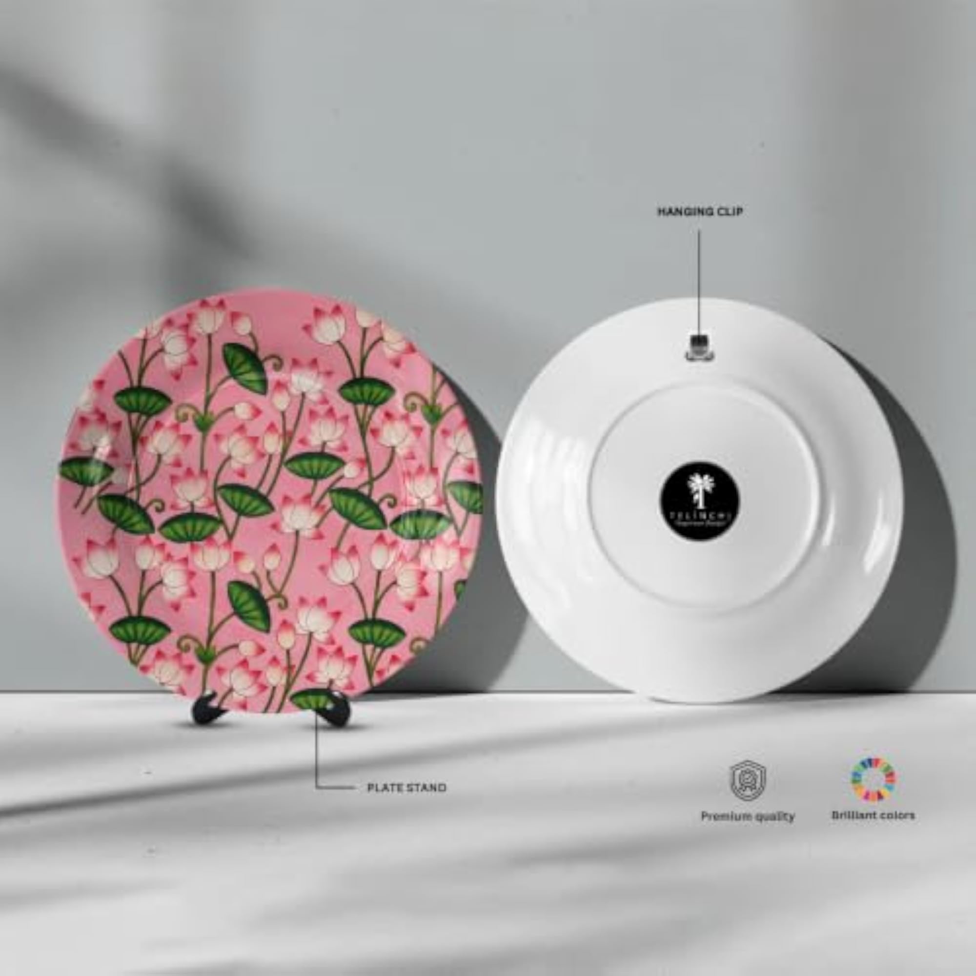 Pink Lotus Ceramic Art Plate for Wall Decor